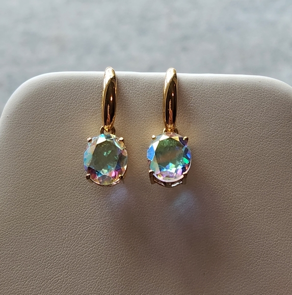 Simulated Aurora Borealis Dangle Earrings - Picture 2 of 7